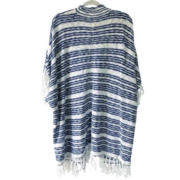 GAP Sleeveless White/Navy Stripe Sleeveless Fringed Cardigan Size S (fits L) - Picture 4 of 6